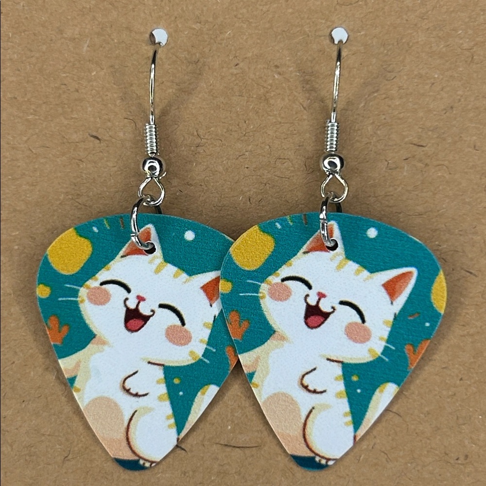 Custom Cat Guitar Pick Earrings Print On Both Sides Fashion Jewelry